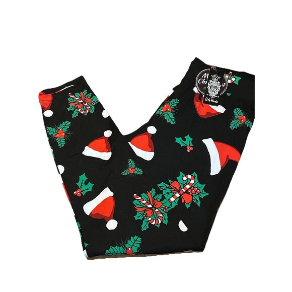 NWT 8 of Hearts Christmas Leggings Women’s L Santa Hat Holly Candy Cane Print - Picture 1 of 4